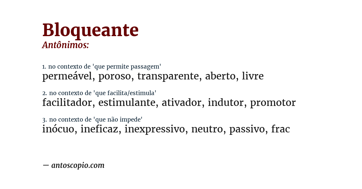 Antônimo de bloqueante