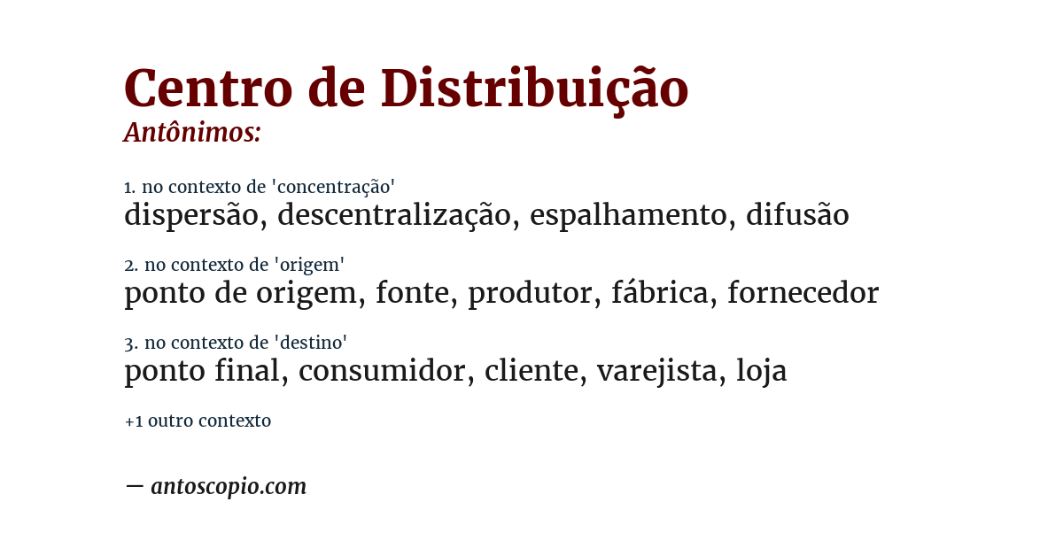 Antônimo de centro de distribuição
