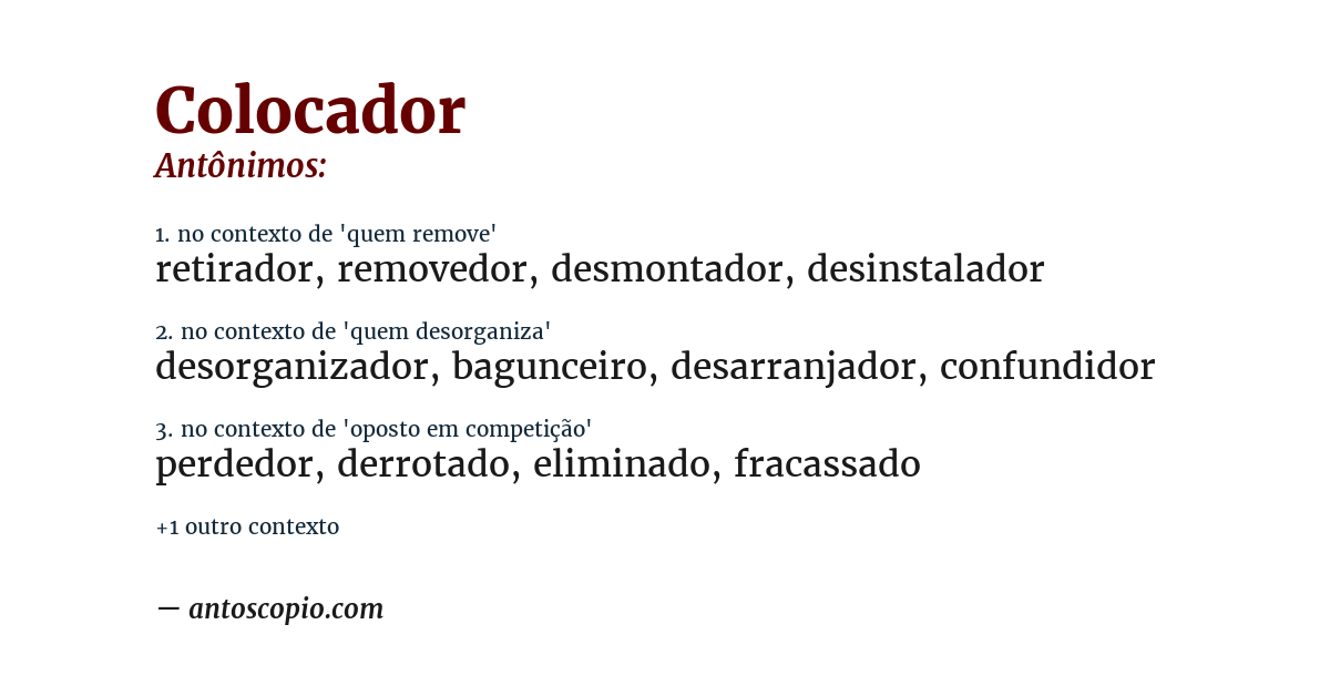 Antônimo de colocador