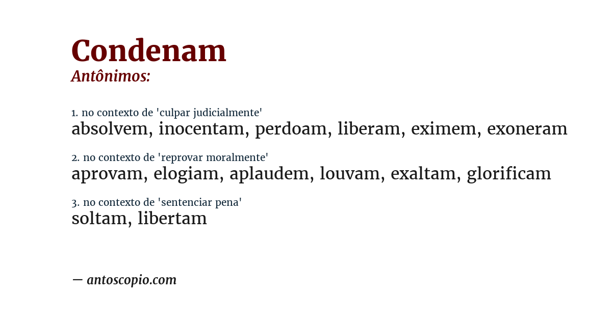 Antônimo de condenam
