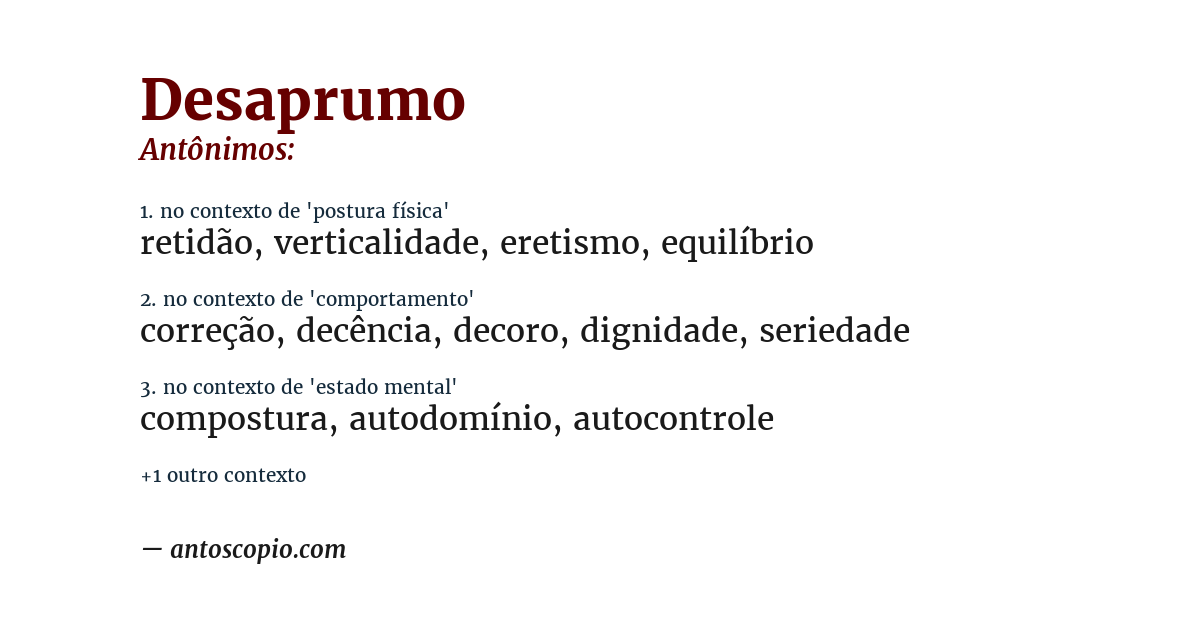 Antônimo de desaprumo
