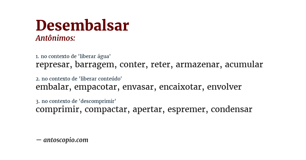 Antônimo de desembalsar