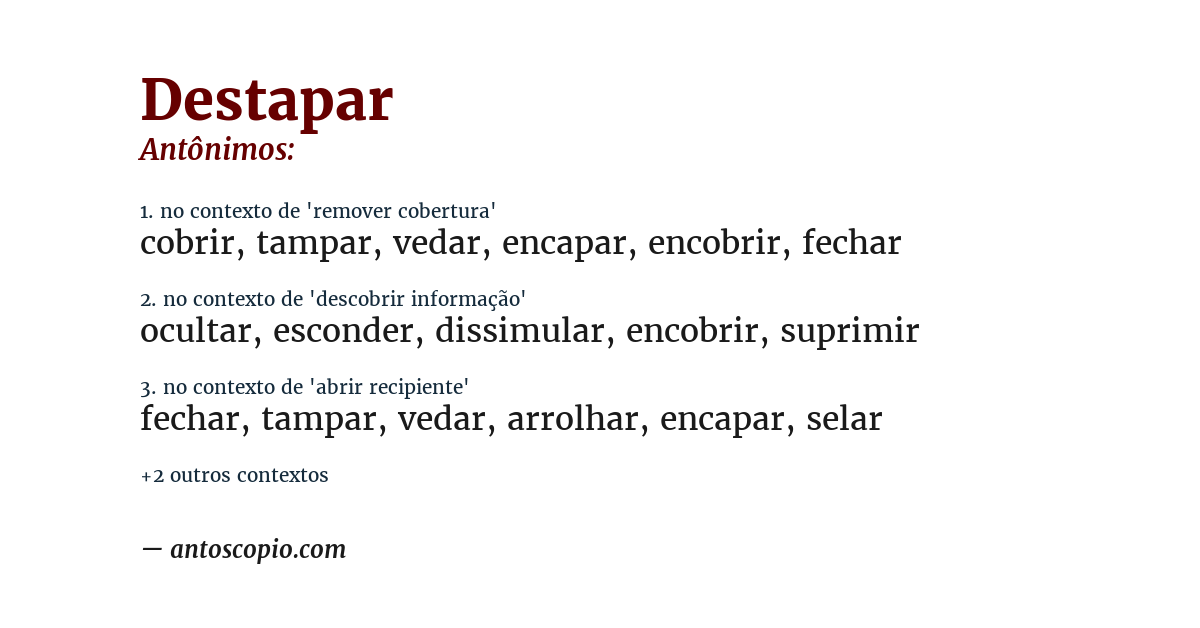 Antônimo de destapar