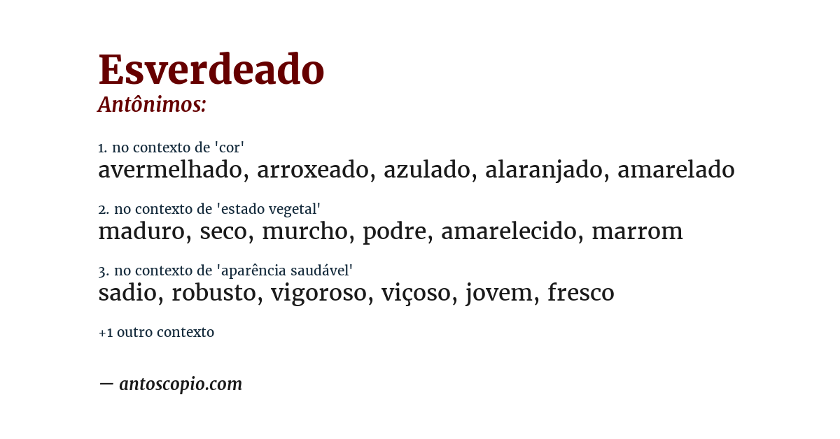 Antônimo de esverdeado