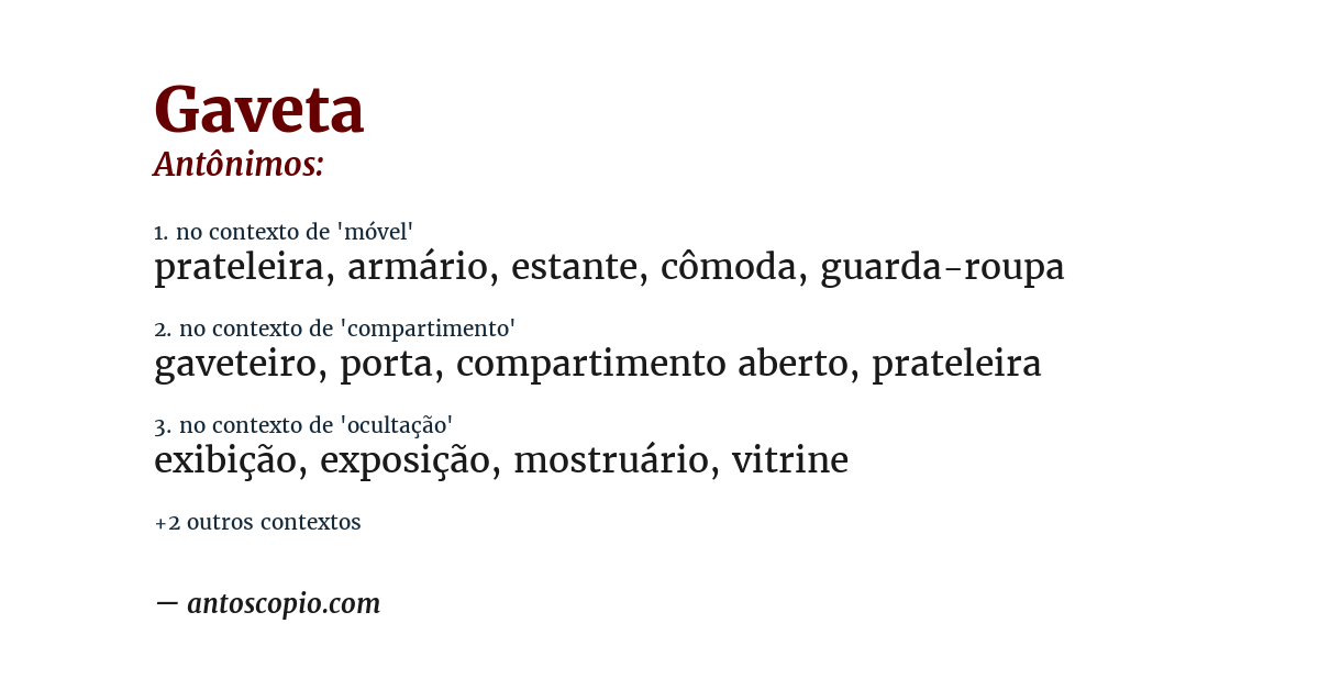 Antônimo de gaveta