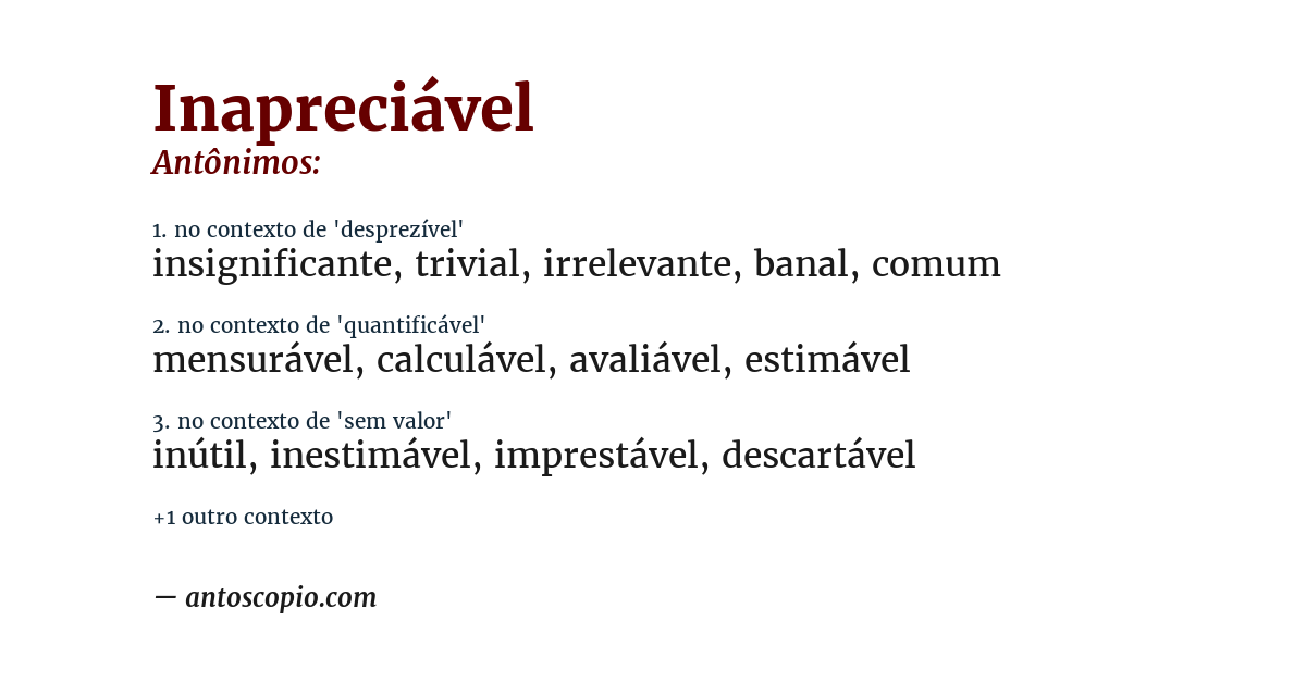 Antônimo de inapreciável