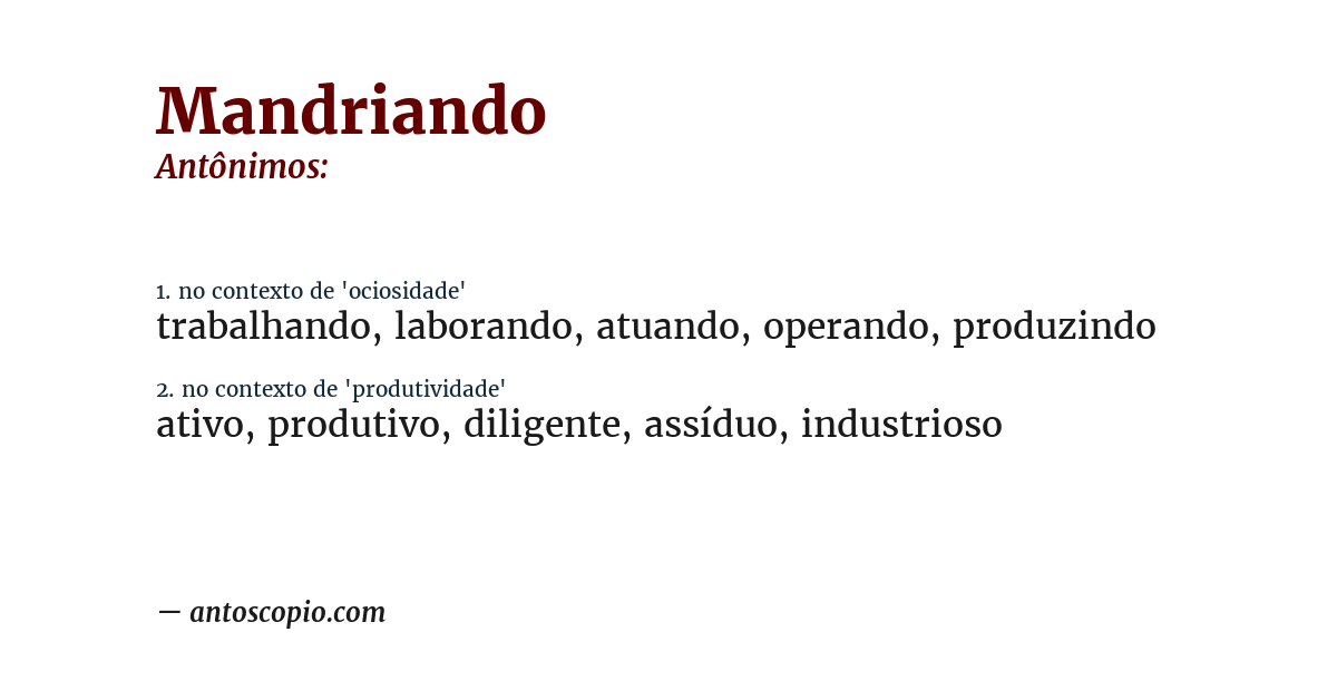 Antônimo de mandriando