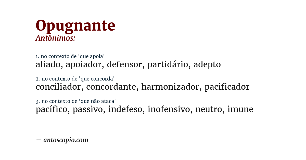 Antônimo de opugnante