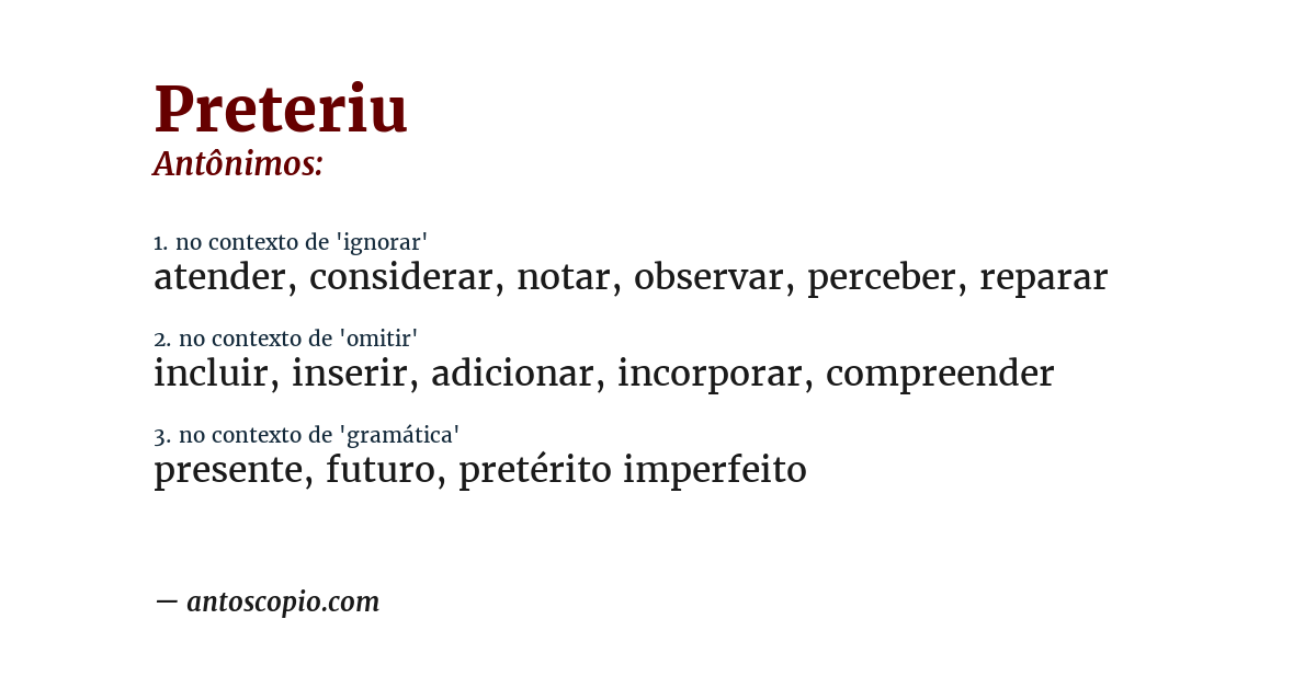 Antônimo de preteriu