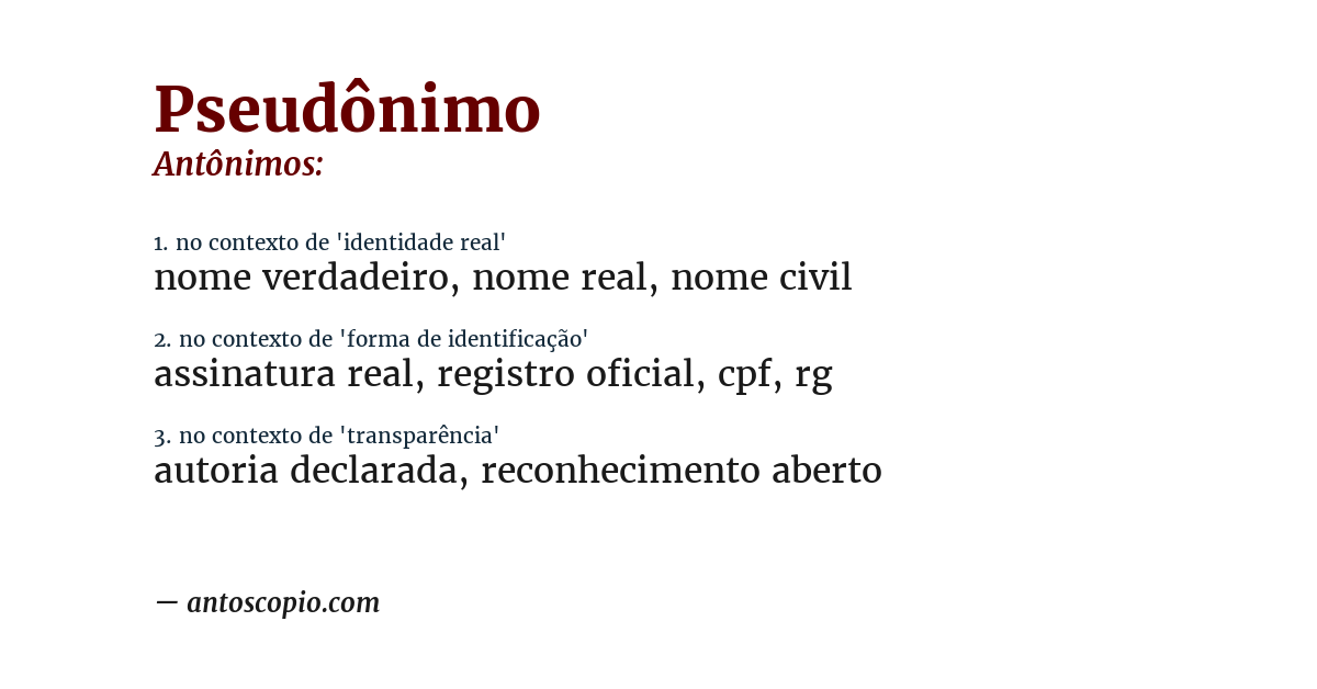 Antônimo de pseudônimo