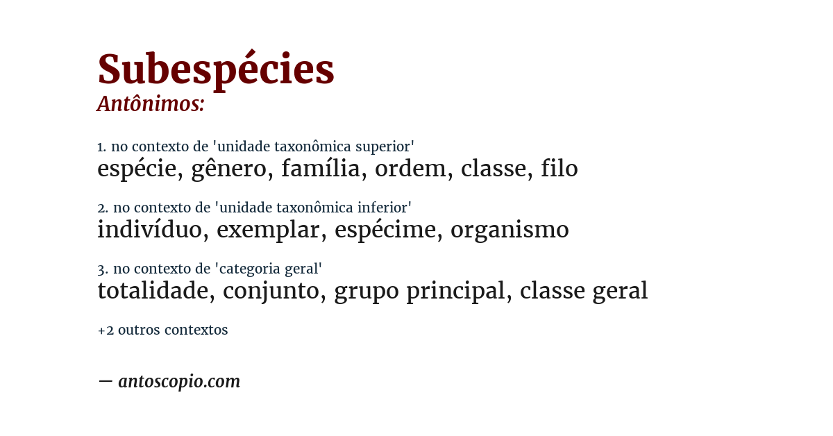 Antônimo de subespécies
