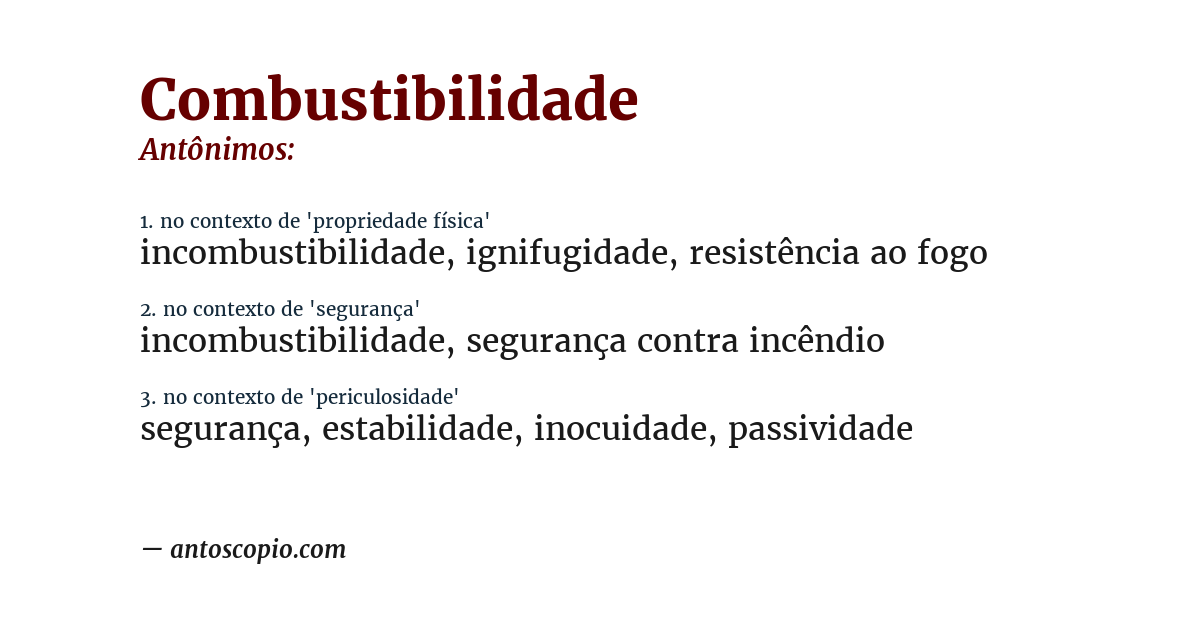 Antônimo de combustibilidade