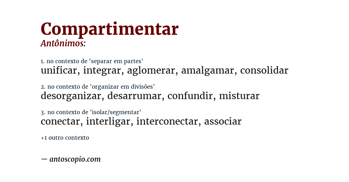 Antônimo de compartimentar
