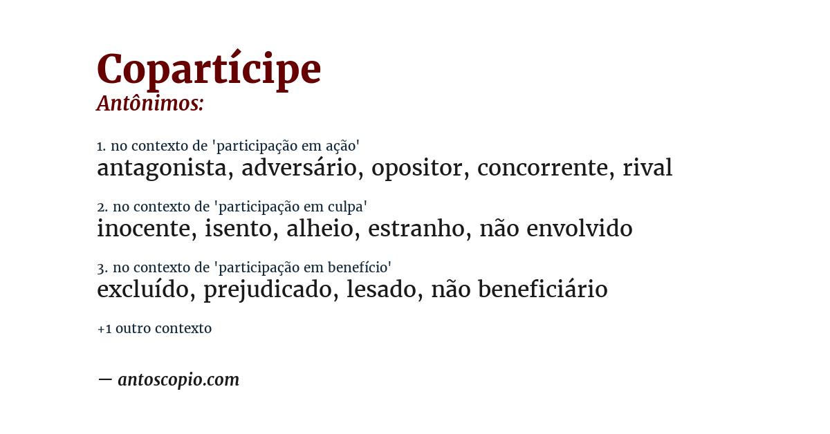 Antônimo de copartícipe