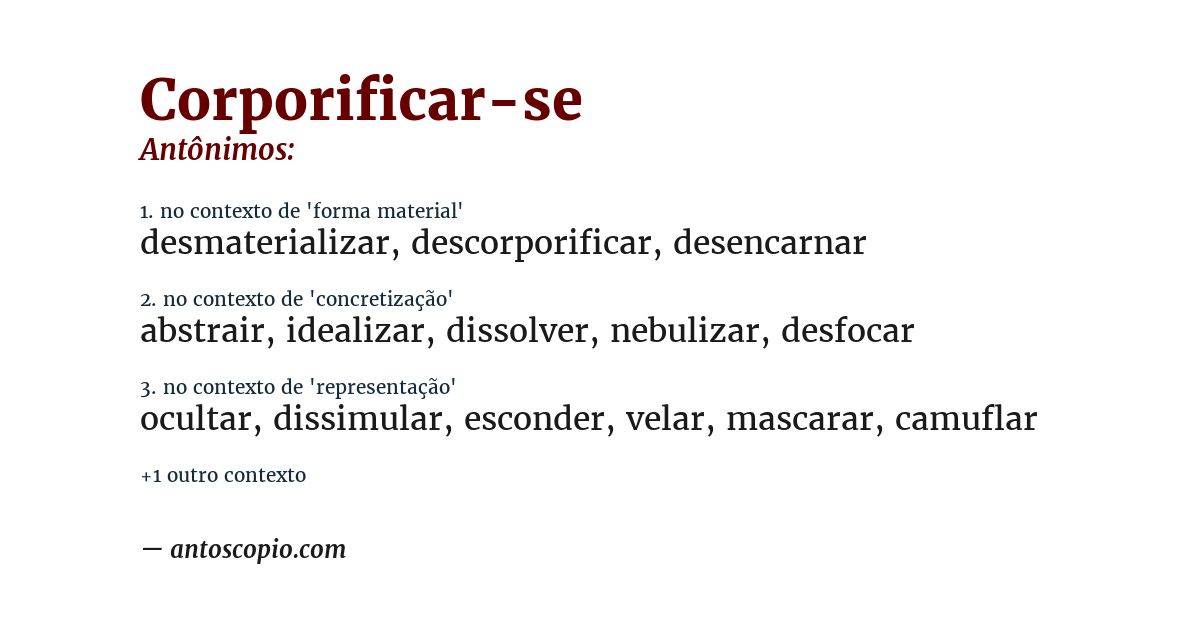 Antônimo de corporificar-se