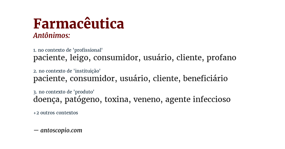 Antônimo de farmacêutica
