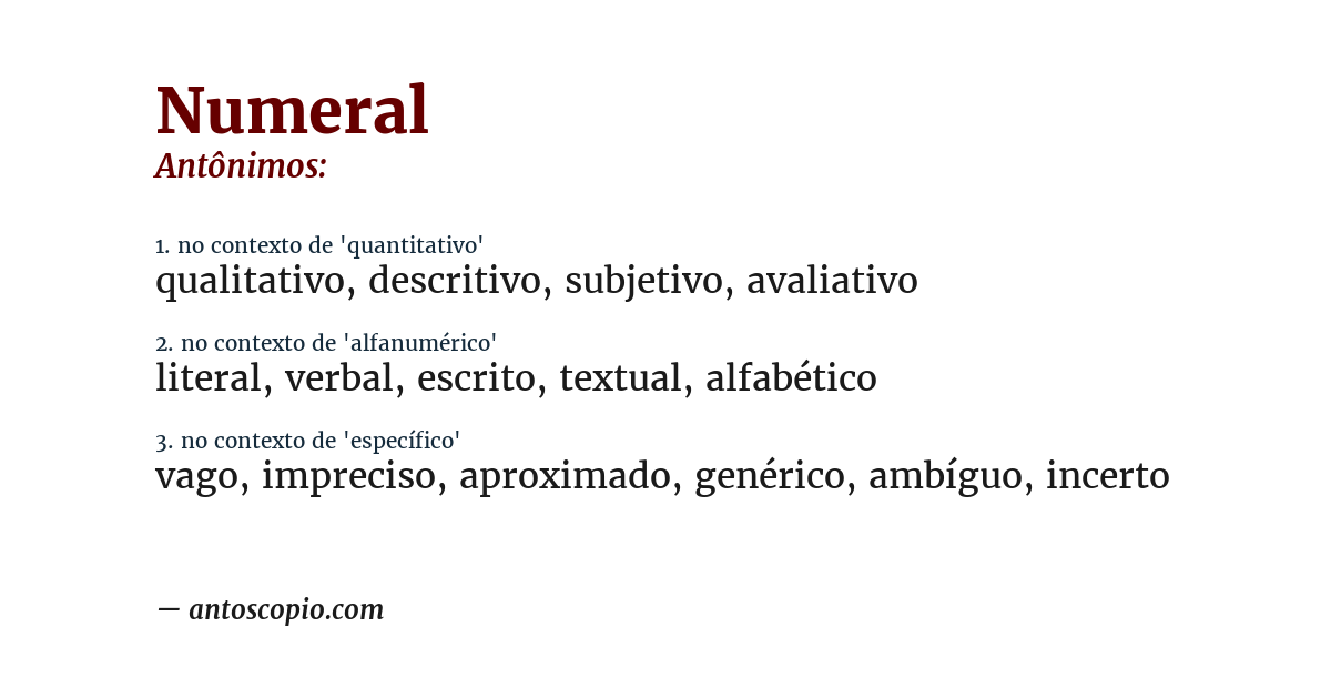 Antônimo de numeral