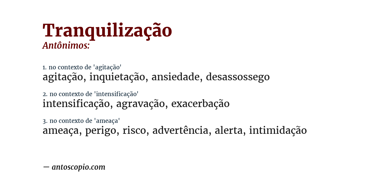 Antônimo de tranquilização