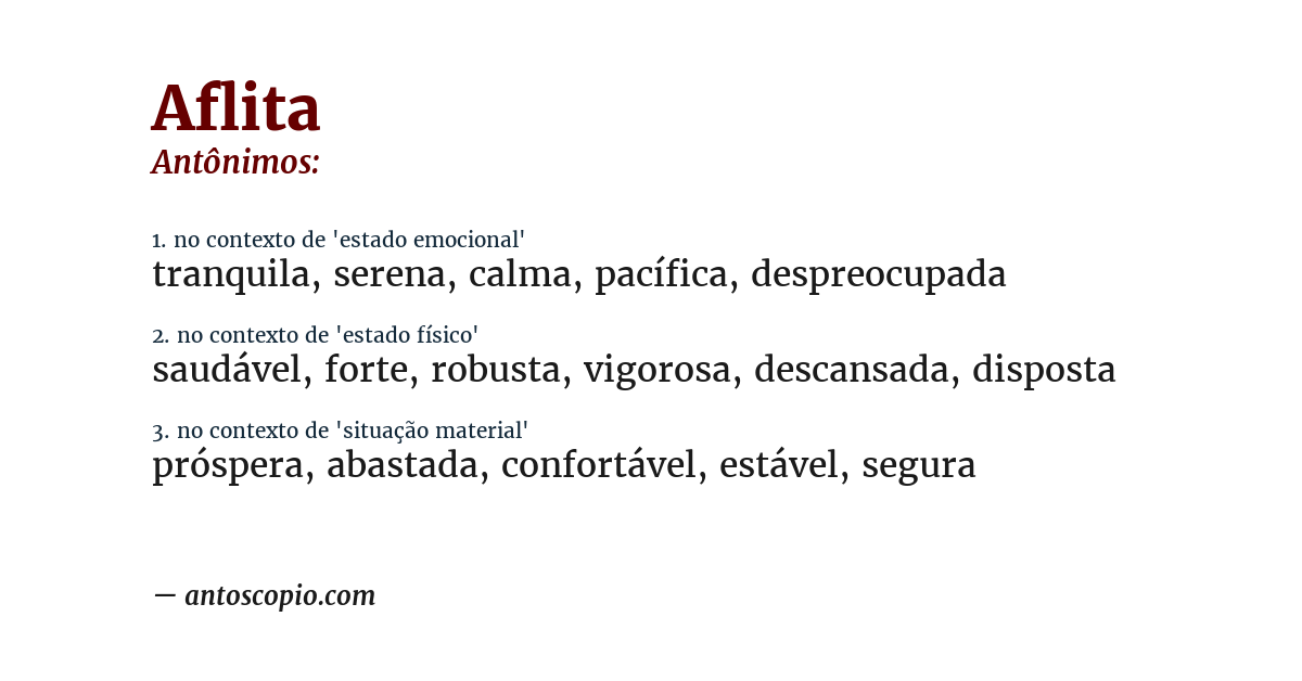 Antônimo de aflita