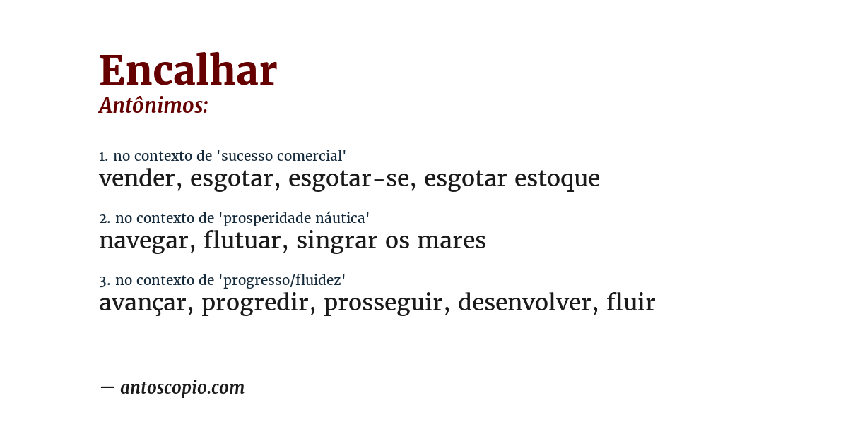 Antônimo de encalhar