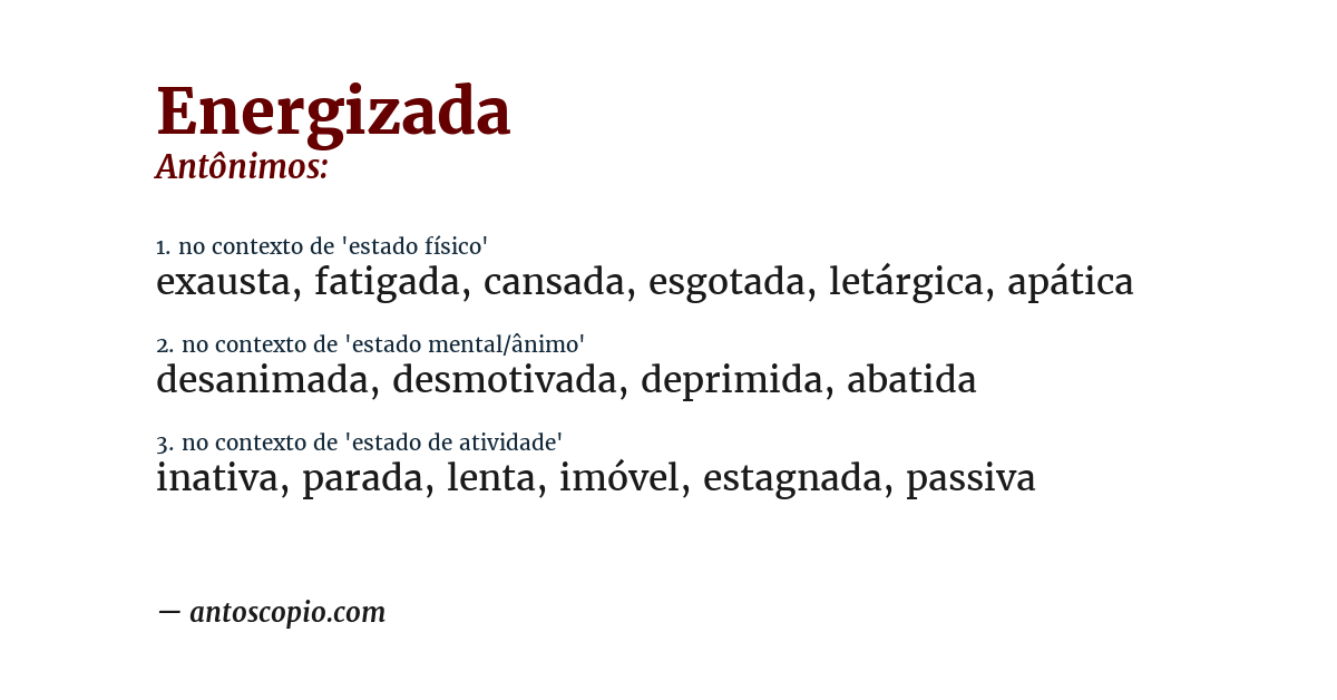 Antônimo de energizada