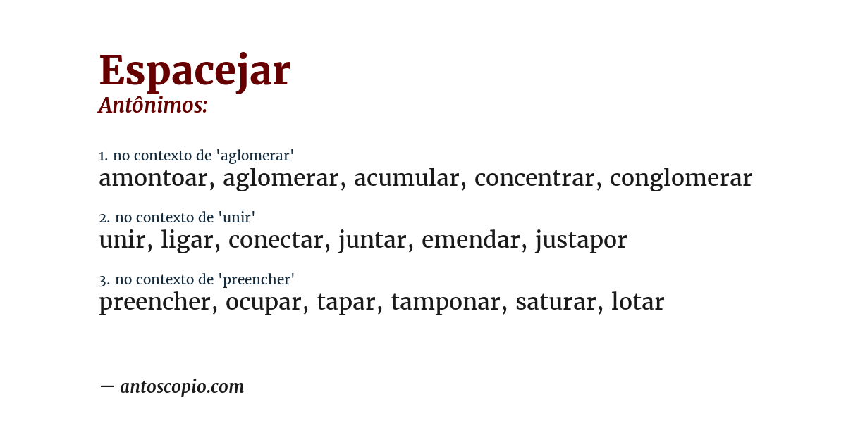 Antônimo de espacejar