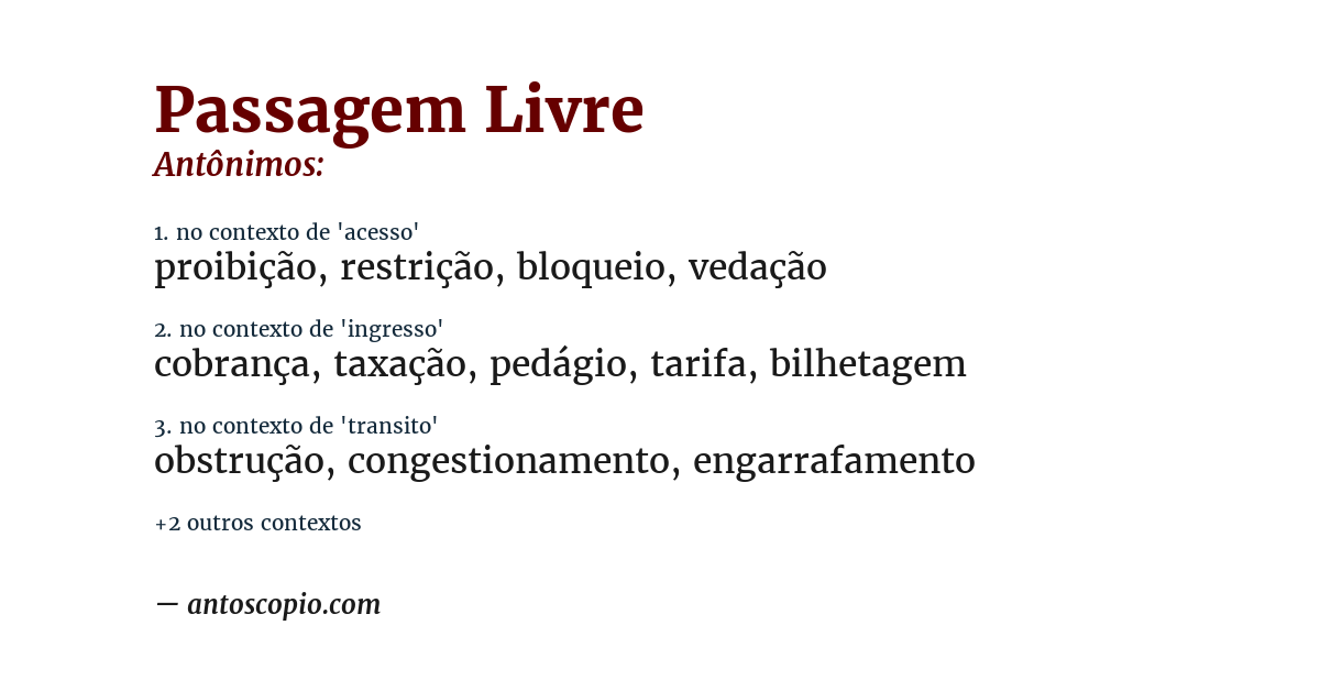 Antônimo de passagem livre