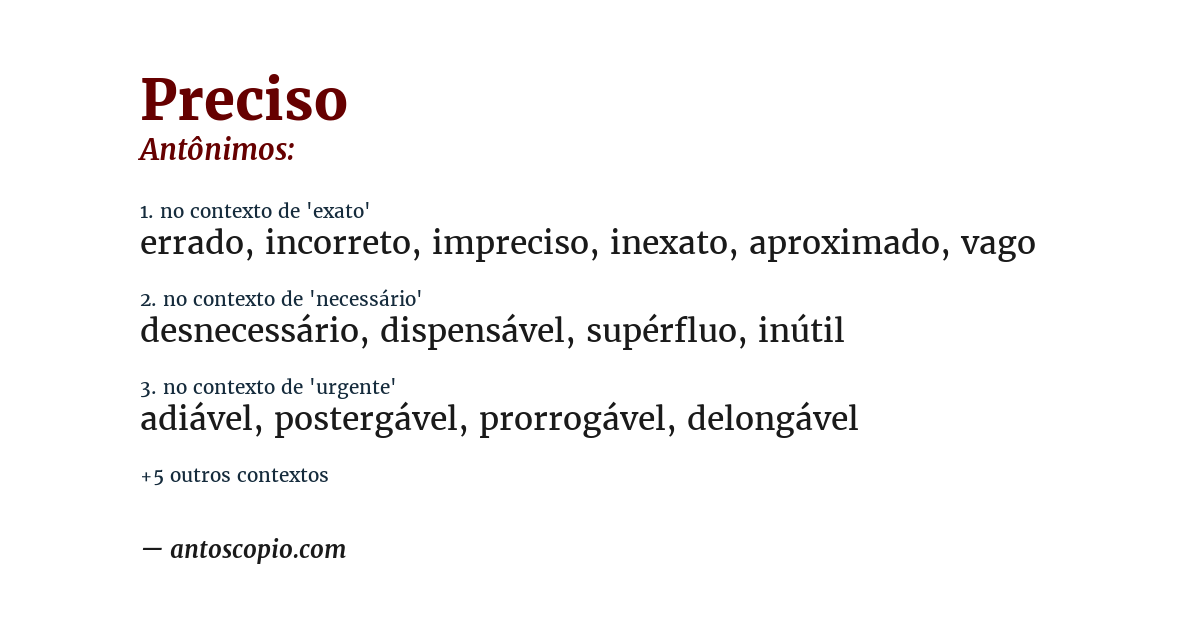 Antônimo de preciso