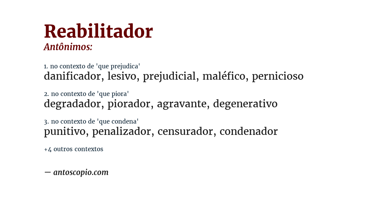 Antônimo de reabilitador