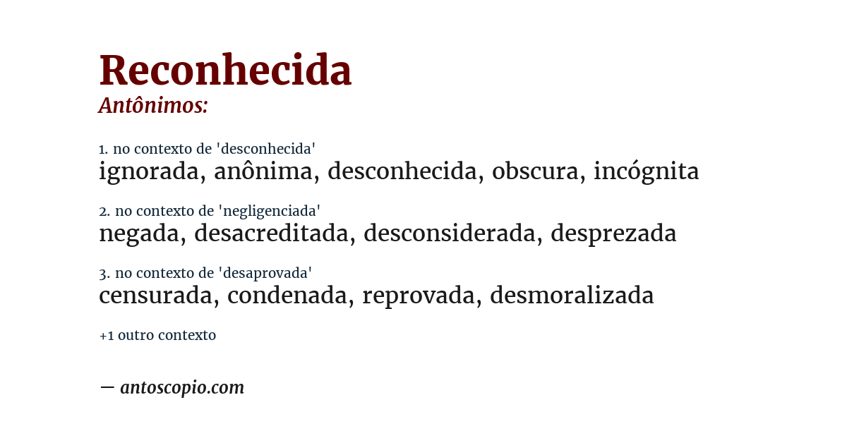 Antônimo de reconhecida