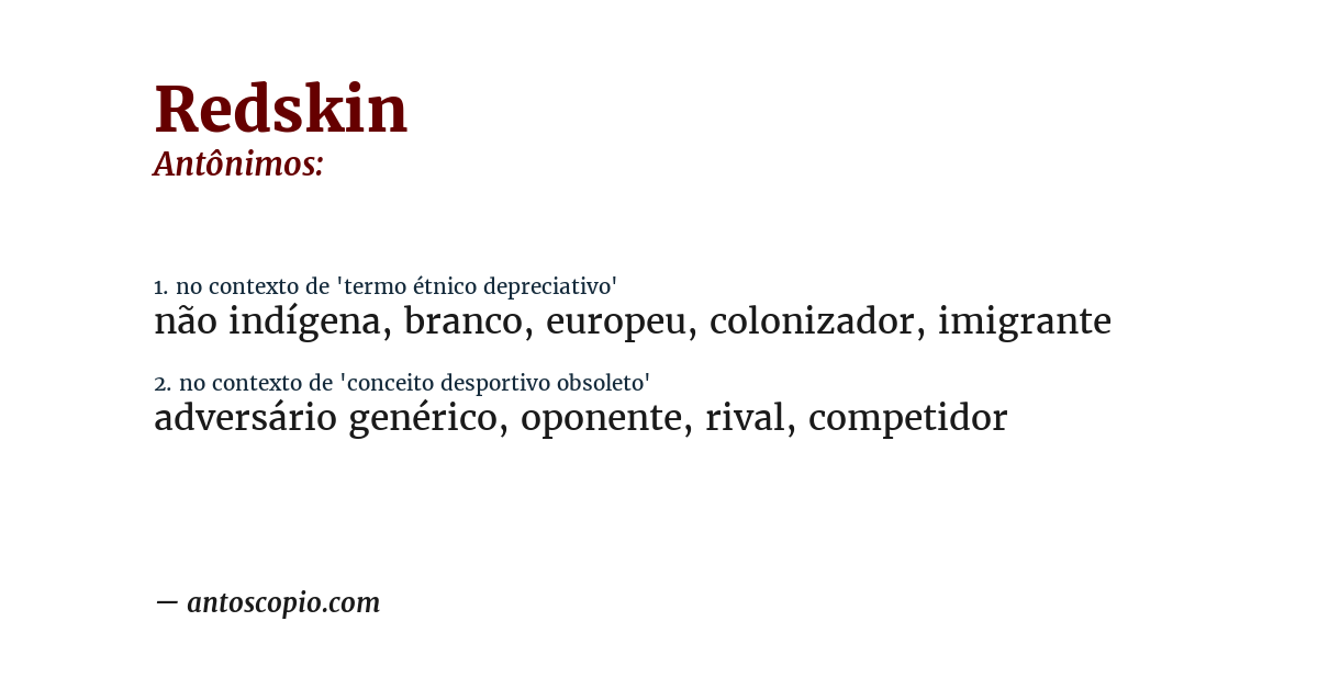 Antônimo de redskin