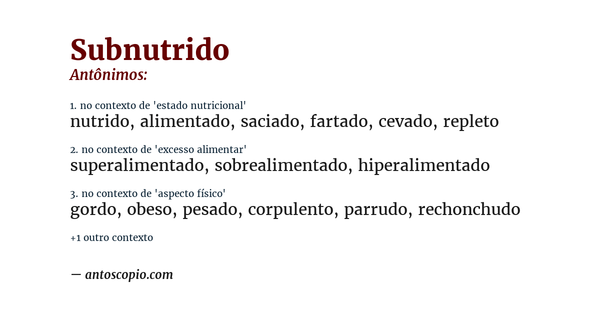 Antônimo de subnutrido