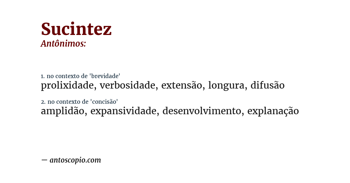 Antônimo de sucintez