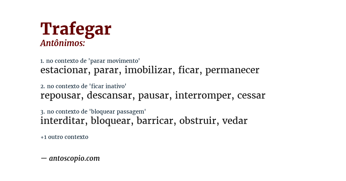 Antônimo de trafegar