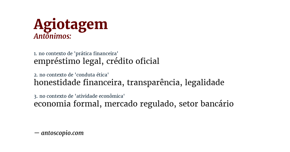 Antônimo de agiotagem