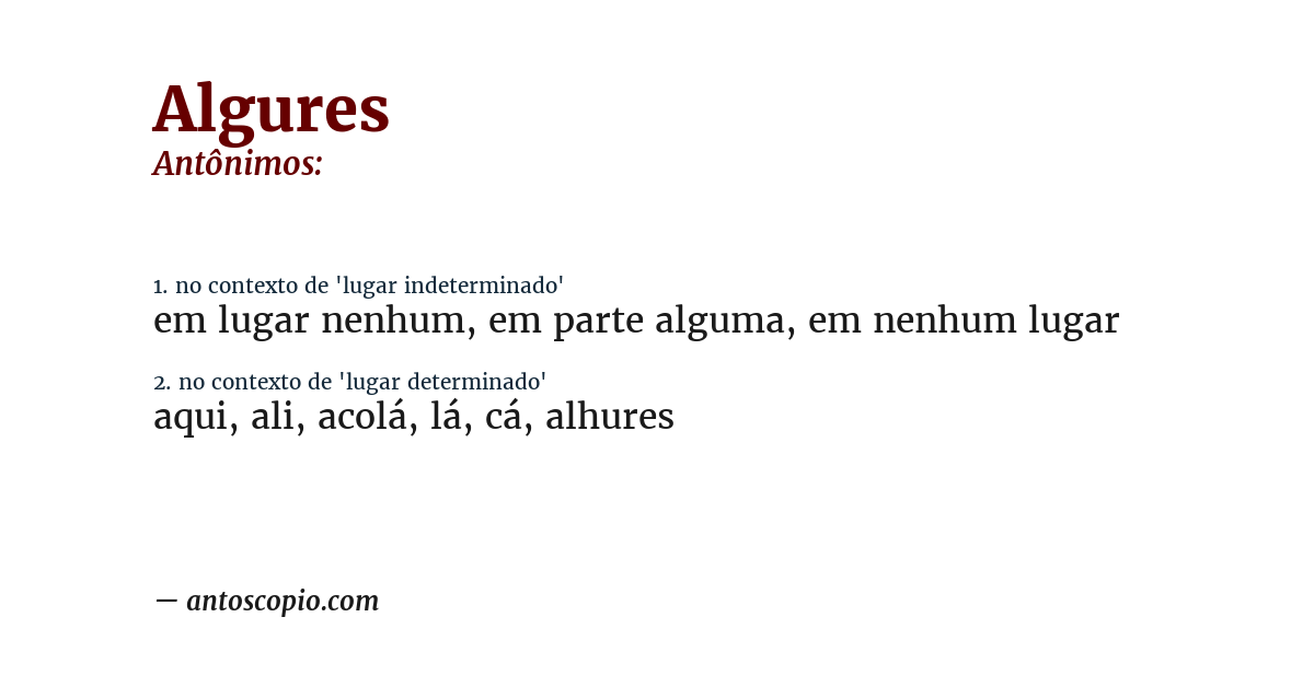 Antônimo de algures