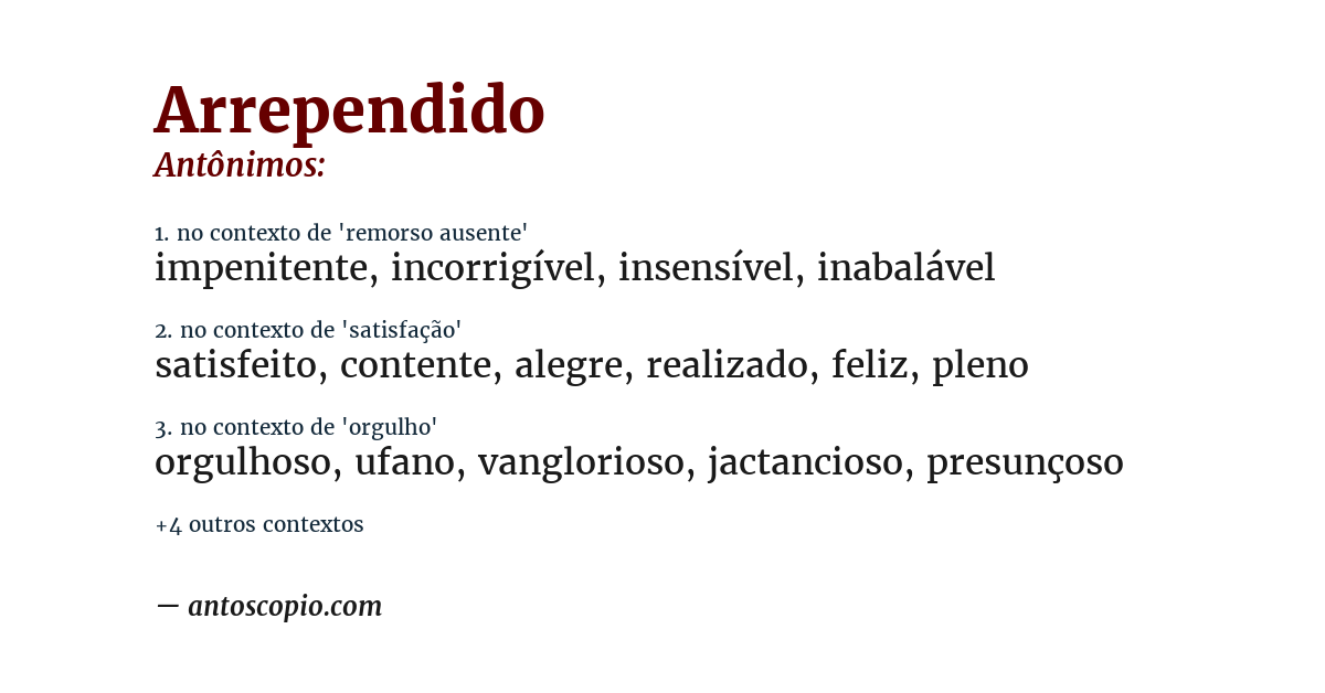 Antônimo de arrependido