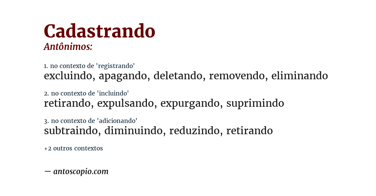 Antônimo de cadastrando