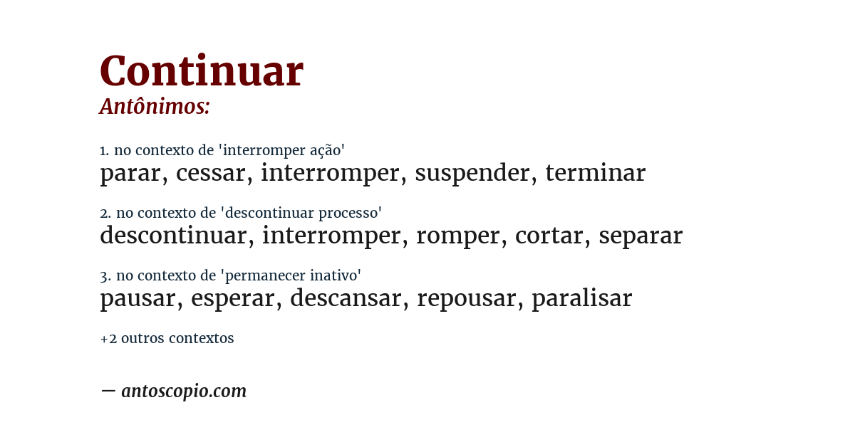 Antônimo de continuar