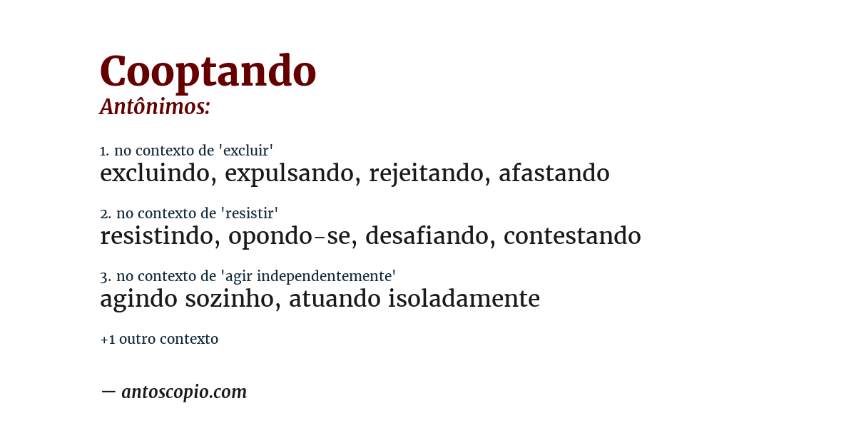 Antônimo de cooptando