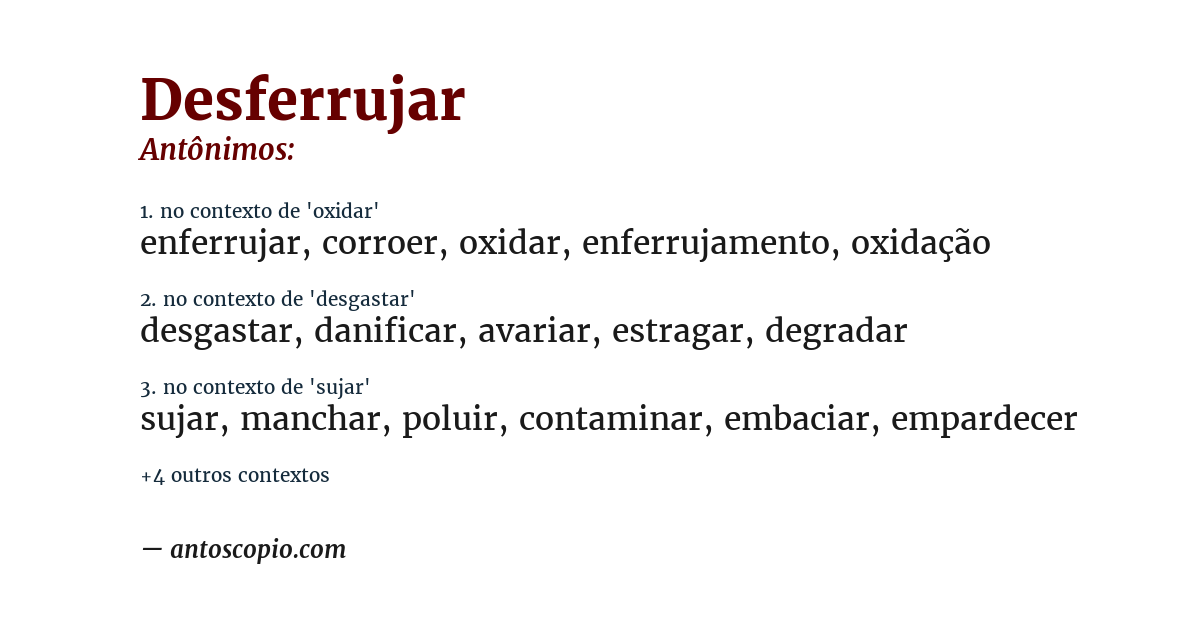 Antônimo de desferrujar