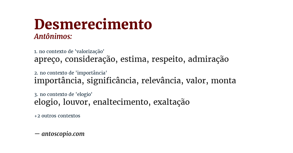 Antônimo de desmerecimento