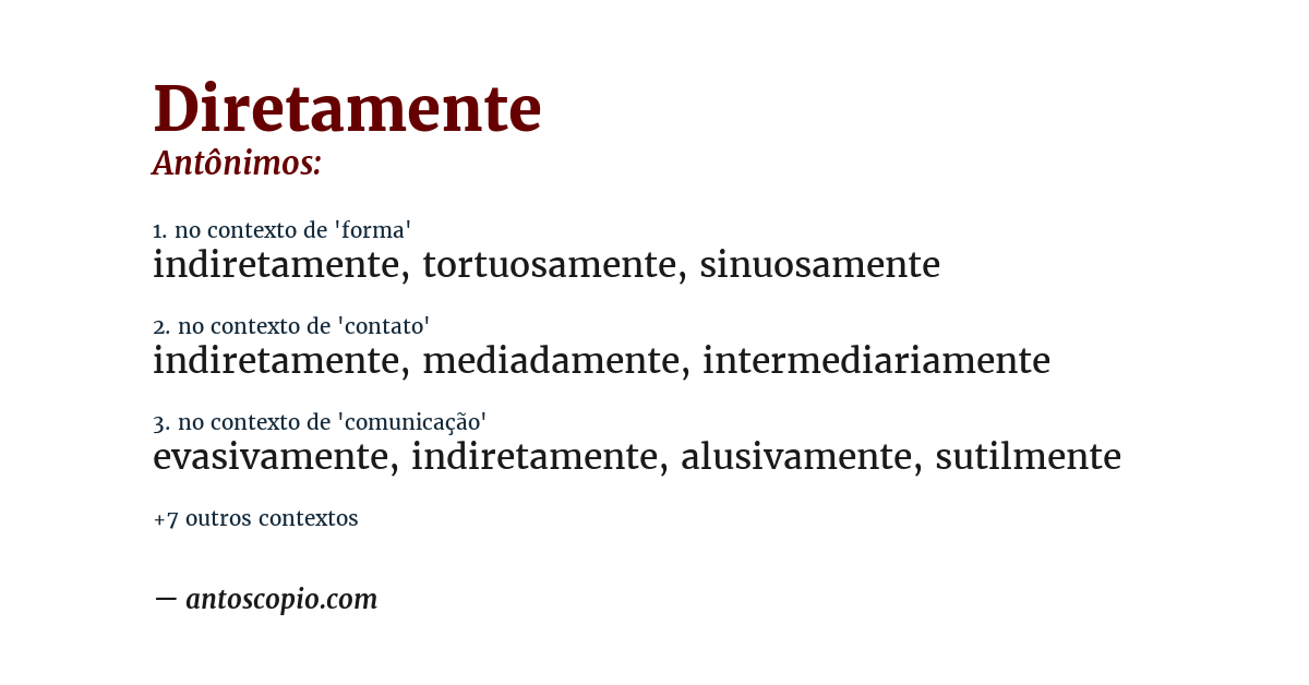 Antônimo de diretamente