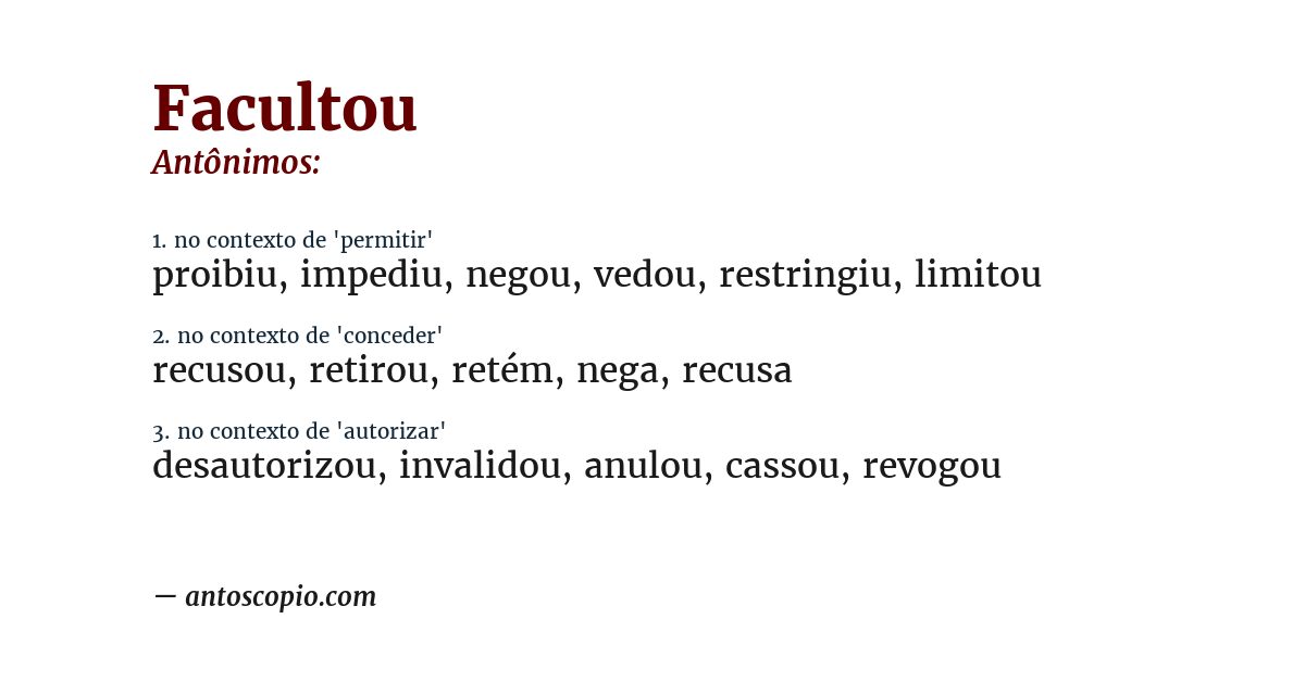 Antônimo de facultou
