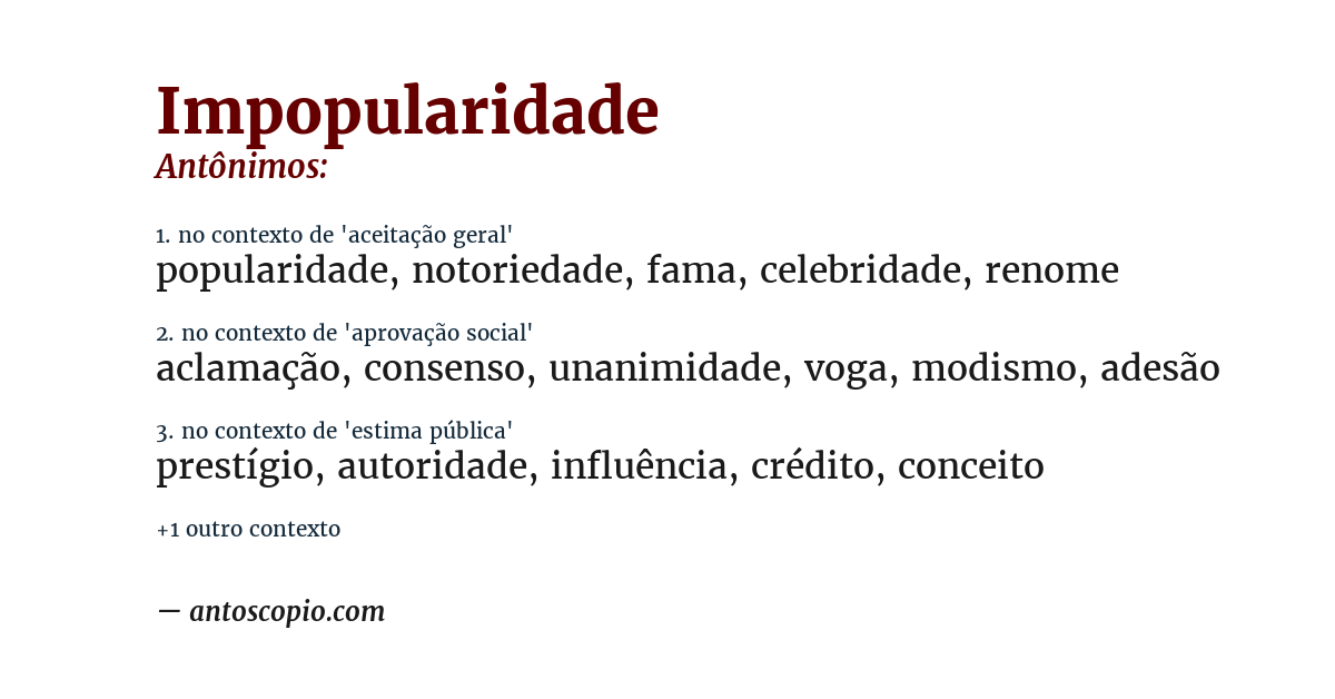 Antônimo de impopularidade