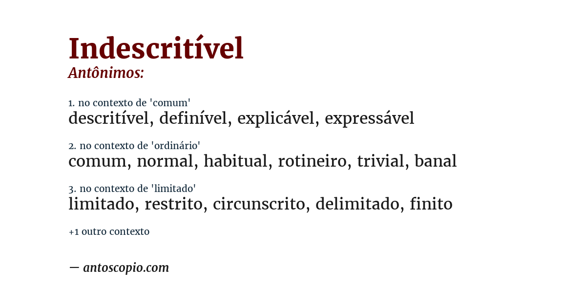 Antônimo de indescritível