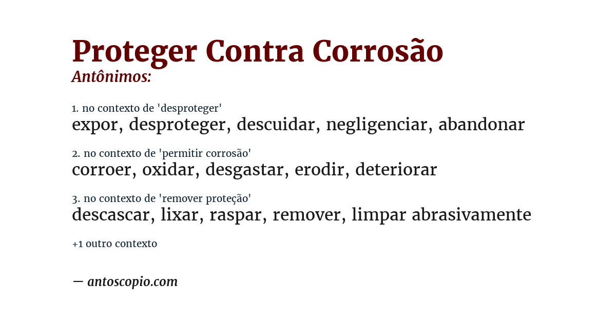Antônimo de proteger contra corrosão