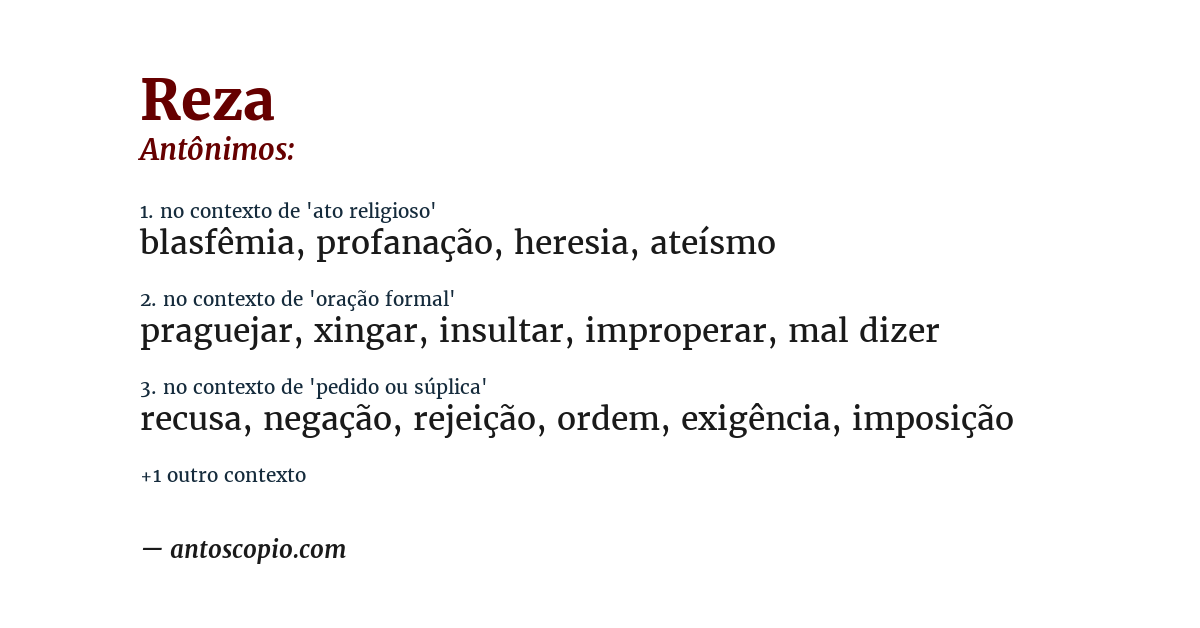 Antônimo de reza