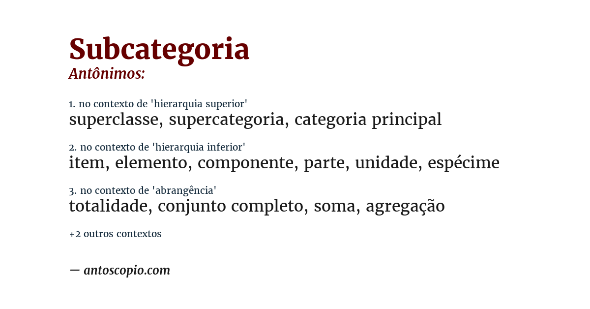 Antônimo de subcategoria