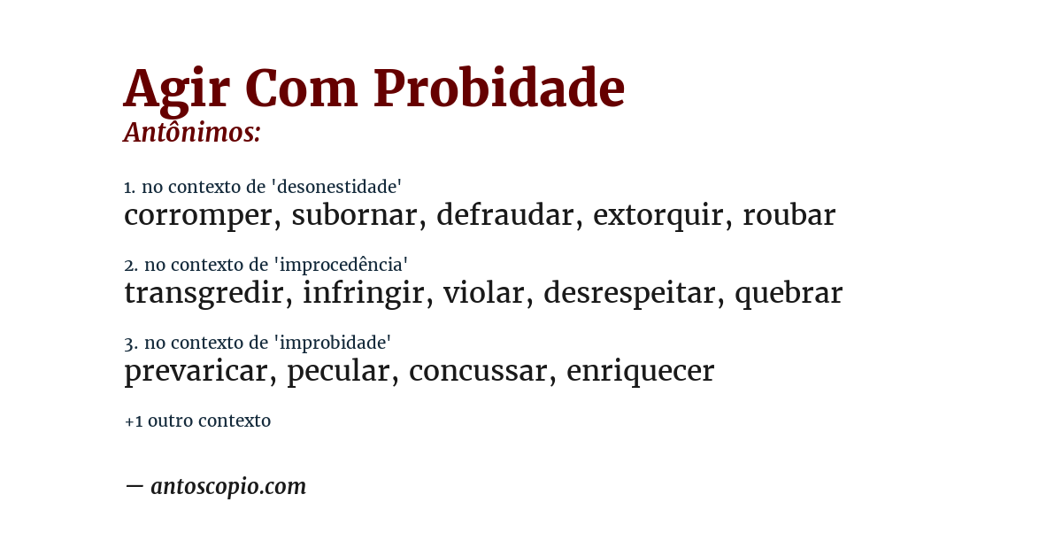 Antônimo de agir com probidade